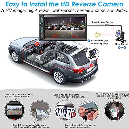 Double Din Car Multimedia System: 7 Inch HD Touchscreen Car Stereo Receiver – Bluetooth Car Radio MP5 Player with Mirror Link | Rear View Camera | MP3 | AM/FM | USB/SD/AUX | Steering Wheel Control