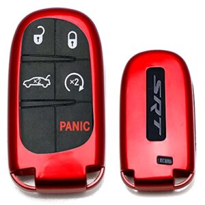 ijdmtoy exact fit glossy red smart key fob shell cover compatible with charger challenger dart durango journey, grand cherokee renegade, 200 300, etc