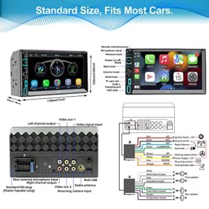 Double Din Car Stereo with Voice Control Apple Carplay&Android Auto,7 Inch HD LCD Touchscreen Monitor,Bluetooth,Subwoofer,Type-C/USB/SD Port,A/V Input,AM/FM Car Radio Receiver,SWC,Backup Camera(Free)