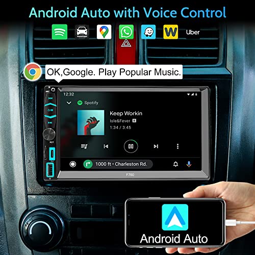 Double Din Car Stereo with Voice Control Apple Carplay&Android Auto,7 Inch HD LCD Touchscreen Monitor,Bluetooth,Subwoofer,Type-C/USB/SD Port,A/V Input,AM/FM Car Radio Receiver,SWC,Backup Camera(Free)