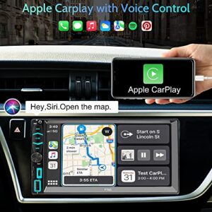 Double Din Car Stereo with Voice Control Apple Carplay&Android Auto,7 Inch HD LCD Touchscreen Monitor,Bluetooth,Subwoofer,Type-C/USB/SD Port,A/V Input,AM/FM Car Radio Receiver,SWC,Backup Camera(Free)