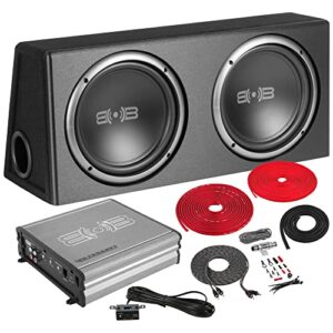 belva bpkg series car subwoofer with ported enclosure, monoblock amplifier, wiring kit and remote bass knob (1000w dual 10″)