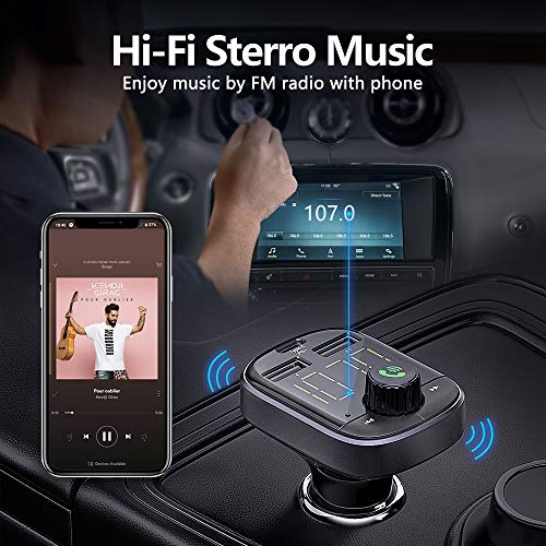 Bluetooth FM Transmitter - RAXFLY Bluetooth Car Adapter Transmitter FM Audio Receiver Dual USB PD Type C Car Charger Support TF Card and U-Disk Compatible for iPhone 11 Samsung S20 All Smartphones