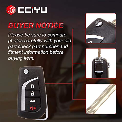 cciyu X 1 Flip Key Fob with Key Blade 4 buttons Replacement for 11 for Toyota Camry Series with FCC HYQ12BBY