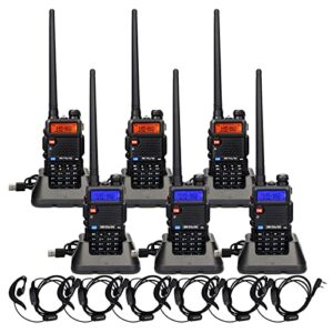 retevis rt-5r dual band two way radios long range, high power 128ch 2 way radio, flashlight 1400mah walkie talkies for adults with earpiece (6 pack)