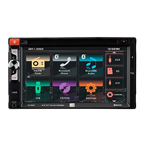 Dual Electronics DV622 6.2" Multimedia Touch Screen Double DIN Car Stereo Receiver, Siri/Google Voice Assist, Bluetooth, CD/DVD, USB and microSD Inputs