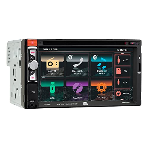 Dual Electronics DV622 6.2" Multimedia Touch Screen Double DIN Car Stereo Receiver, Siri/Google Voice Assist, Bluetooth, CD/DVD, USB and microSD Inputs
