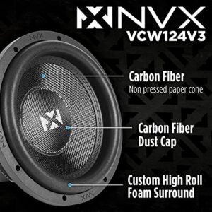 NVX VCW124v3 (VCW124 Version 3) 2400 Watt Peak (1200W RMS) 12" VC-Series v3 Dual 4-Ohm Car Subwoofer…