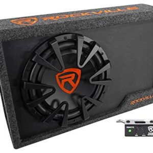 Rockville Rws12ca Slim 1200 Watt 12" Amplified Powered Car Subwoofer Enclosure ,Black