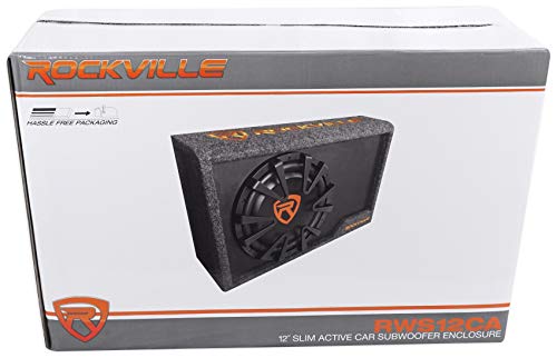 Rockville Rws12ca Slim 1200 Watt 12" Amplified Powered Car Subwoofer Enclosure ,Black