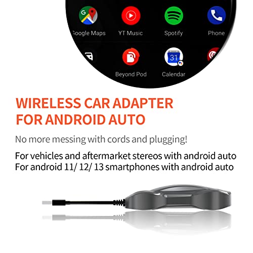 2023 Wireless Android Auto Adapter for 2016+ Factory Cars Converts Wired Android Auto to Wireless, Android Auto Dongle Wireless for Android 11+, USB A & C Plug and Play Bluetooth Android Auto Adapter