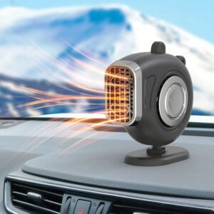 mini car heater, 12v 150w car fan defroster, auto heating/cooling fan with rotating base fairing securing clip，plug in cigarette lighter (black)
