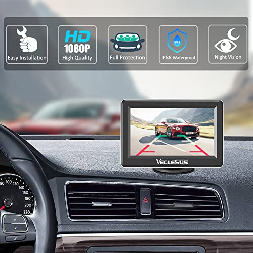 VECLESUS VM1 1080P Wired Car Backup Camera Kit, Continuous or Reverse Viewing Optional, 4.3” Car Monitor with Waterproof Night Vision HD Backup Camera for Cars, Pickups, SUVs, Vans, Sedans, Trucks