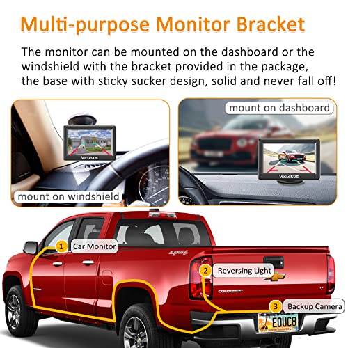 VECLESUS VM1 1080P Wired Car Backup Camera Kit, Continuous or Reverse Viewing Optional, 4.3” Car Monitor with Waterproof Night Vision HD Backup Camera for Cars, Pickups, SUVs, Vans, Sedans, Trucks