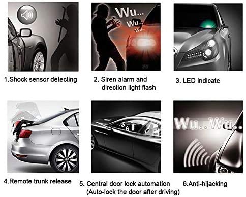 BANVIE Car Alarm System, Security Antitheft Alarm Systems with Keyless Entry, with Microwave Sensor & Shock Sensor