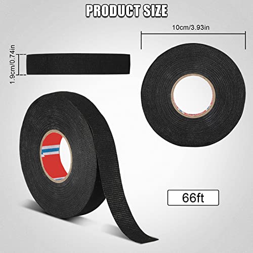 6 Rolls Cloth Electrical Tape, 3/4 Inch x 66 FT Wire Harness Tape, High Temp Fabric Electrical Tape, Automotive Wiring Loom Harness Tape Noise Resistance Adhesive Fabric Tape for Insulation Car Engine