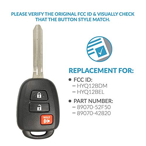Keyless2Go Replacement for 3 Button Remote for Head Key HYQ12BDM / 89070-52F50 / 89070-42820 H Chip