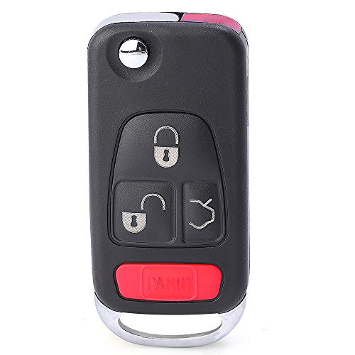 Keyecu Flip Remote Key Shell 3+1 Button for Mercedes-Benz C E ML S HU39 Blank Blade (3B With Panic Button)