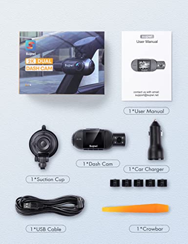 Supwi Dual Dash Cam with GPS and Wi-Fi, 1440P Front and Inside Discreet Car Camera for Uber with Infrared Night Vision, Super Capacitor, Dual Sony Sensors, Parking Monitoring