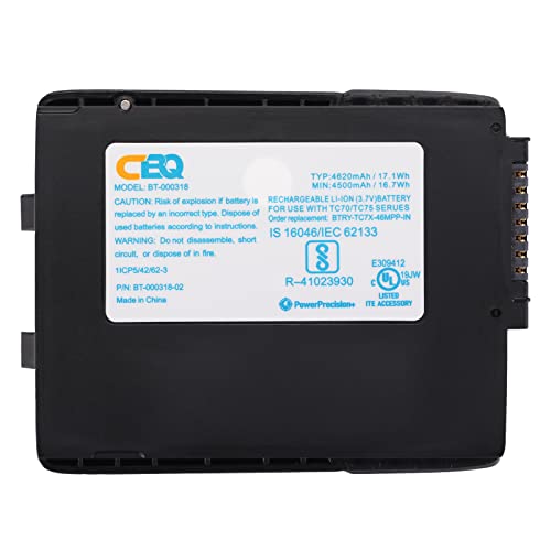 CBQ Replacement Battery fit for Zebra TC70 TC75 TC75EK TC75AH TC75GK TC700H TC700K TC72 TC77 TC77HL TC75FK TC70X TC720L TC70X TC75X TC75BH BT-000318 82-171249-01 82-171249-02 BTRY-TC7X-46MA2