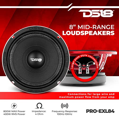 DS18 PRO-EXL84 Loudspeaker - 8", Midrange, Red Aluminum Basket, 800W Max, 400W RMS, 4 Ohms, Ferrite Magnet - for The People Who Live and Breathe Car Audio (1 Speaker)