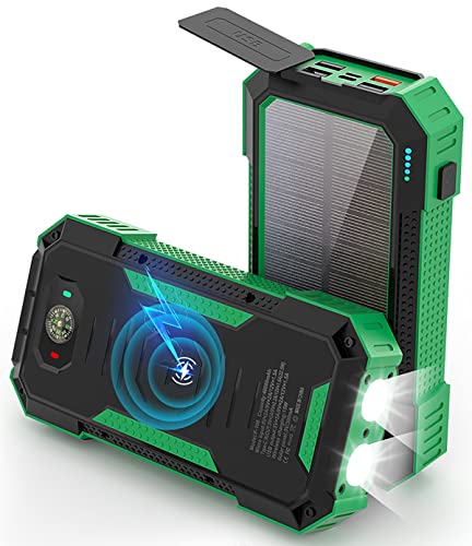 Solar Charger Solar Power Bank, Portable Charger 40000mAh PD22.5 Wireless Charging, Solar battery QC4.0 Fast Carging,6 Output & 2 Input External Battery, Dual Flashlight IP54 Waterproof Outdoor