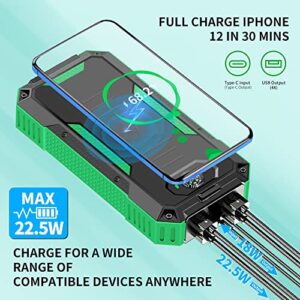 Solar Charger Solar Power Bank, Portable Charger 40000mAh PD22.5 Wireless Charging, Solar battery QC4.0 Fast Carging,6 Output & 2 Input External Battery, Dual Flashlight IP54 Waterproof Outdoor