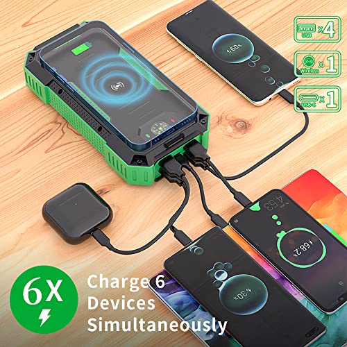 Solar Charger Solar Power Bank, Portable Charger 40000mAh PD22.5 Wireless Charging, Solar battery QC4.0 Fast Carging,6 Output & 2 Input External Battery, Dual Flashlight IP54 Waterproof Outdoor