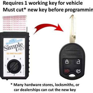 Simple Key Programmer Bundle with Key(s) & Cable - Designed for Ford, Lincoln, Mercury, Mazda Vehicles: Program Key Yourself (1 Key, 4 Button Key: Trunk Release, Lock, Unlock, Panic)