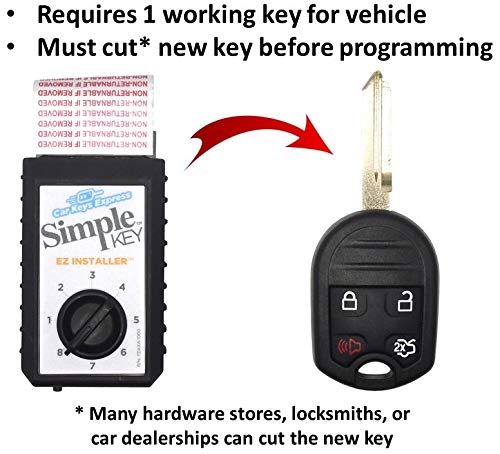 Simple Key Programmer Bundle with Key(s) & Cable - Designed for Ford, Lincoln, Mercury, Mazda Vehicles: Program Key Yourself (1 Key, 4 Button Key: Trunk Release, Lock, Unlock, Panic)
