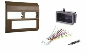 custom install parts beige radio stereo dash kit w/wire harness+pocket+antenna adapter compatible with chevrolet pickup truck 1988-1994