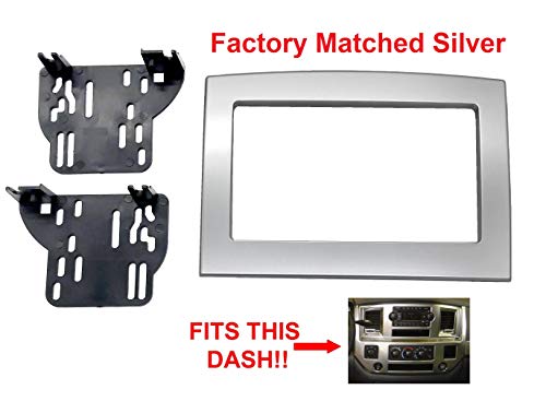 Silver Double Din Dash Kit Compatible with Dodge Ram 2006-2010 Truck Car Stereo Radio Install Kit