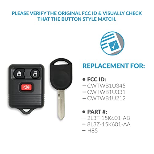 Keyless2Go Replacement for Keyless Entry Car Key Fob Vehicles That Use 3 Button CWTWB1U331, with New Uncut 80 Bit Transponder Ignition Car Key H85