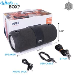 PyleUsa Wireless Portable Bluetooth Boombox Speaker - 2Ch Waterproof Rechargeable Fabric Stereo Speaker w/Google Assistant/Siri Voice Control, TWS Function, USB FM Radio, RGB Lights -PSBWP9BK (Black)