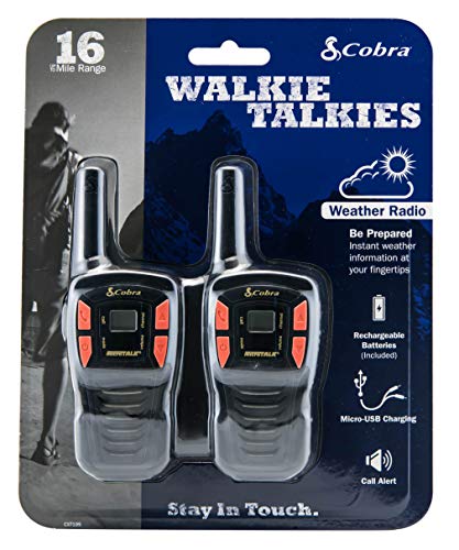 Cobra CXT195 16-Mile microTALK 2-Way Walkie Talkies 2 Pack, Black