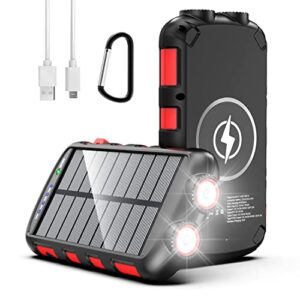 fwnyha solar power bank 36800mah portable charger 12v/9v/5v 18w usb-c fast charging,15w wireless output, ip66 waterproof external battery pack compatible with iphone 12,13,mac,samsung galaxy,tablet