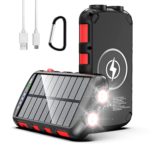 Fwnyha Solar Power Bank 36800mAh Portable Charger 12V/9V/5V 18W USB-C Fast Charging,15W Wireless Output, IP66 Waterproof External Battery Pack Compatible with iPhone 12,13,Mac,Samsung Galaxy,Tablet