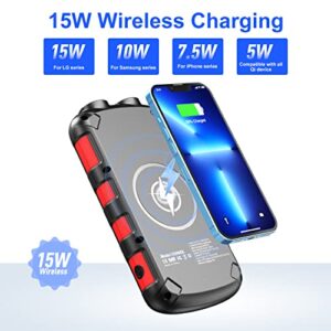 Fwnyha Solar Power Bank 36800mAh Portable Charger 12V/9V/5V 18W USB-C Fast Charging,15W Wireless Output, IP66 Waterproof External Battery Pack Compatible with iPhone 12,13,Mac,Samsung Galaxy,Tablet