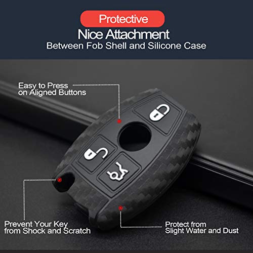 INFIPAR 2pcs Compatible with Mercedes Benz Smart Carbon Fiber Looks Rubber Silicone Case Cover Protector Keyless Remote Holder Jacket for 2002-2018 Mercedes-Benz C CLK CL E GL GLK ML R S SL SLK Class