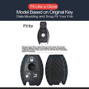 INFIPAR 2pcs Compatible with Mercedes Benz Smart Carbon Fiber Looks Rubber Silicone Case Cover Protector Keyless Remote Holder Jacket for 2002-2018 Mercedes-Benz C CLK CL E GL GLK ML R S SL SLK Class