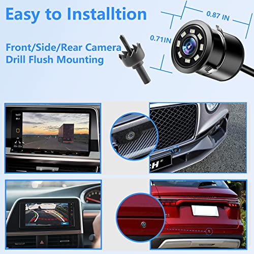 Backup Camera, Universal IP69K Waterproof Front/Side/Rear Camera for Car, 8 LED Lights Infrared Night-viewer with 140° Dynamic Path Guide Line Reverse Back up Camera Systems for Car Truck SUV RV Van