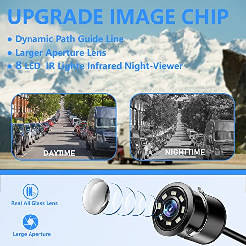 Backup Camera, Universal IP69K Waterproof Front/Side/Rear Camera for Car, 8 LED Lights Infrared Night-viewer with 140° Dynamic Path Guide Line Reverse Back up Camera Systems for Car Truck SUV RV Van