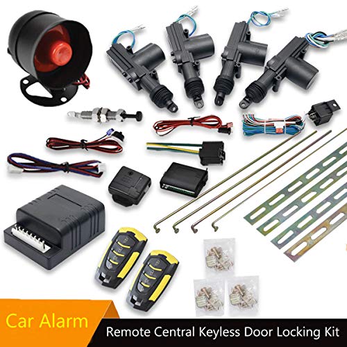 Car Remote Central Locking Kit 4 Doors Keyless Entry System + Anti-Theft Alarm Immobiliser System with Shock Sensor Universal