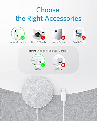 Anker Magnetic Wireless Charging Pad with Sleek Design, PowerWave Select+ Magnetic Pad, 5 ft Built-in Charging Cable, 7.5W Only Compatible with iPhone 12 (No AC Adapter)