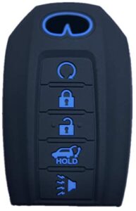 runzuie silicone keyless entry remote key fob cover protector compatible with 2019 2020 infiniti qx50 qx60 black with blue 5 buttons