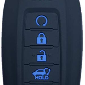 RUNZUIE Silicone Keyless Entry Remote Key Fob Cover Protector Compatible with 2019 2020 Infiniti Qx50 QX60 Black with Blue 5 Buttons