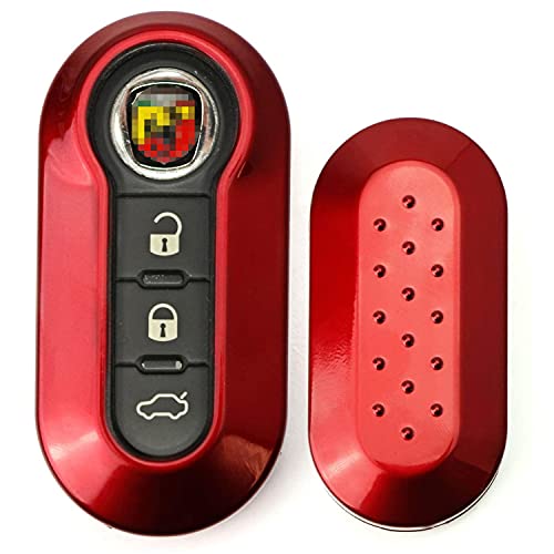 iJDMTOY (1) Exact Fit Gloss Metallic Red Smart Remote Key Fob Shell Compatible With FIAT 500 500L 500X Abarth 3-Button Folding Blade Key