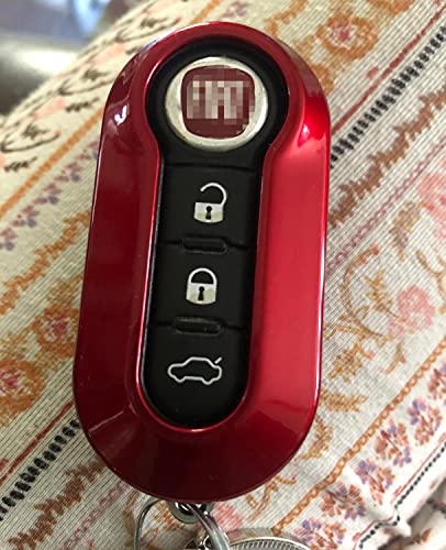 iJDMTOY (1) Exact Fit Gloss Metallic Red Smart Remote Key Fob Shell Compatible With FIAT 500 500L 500X Abarth 3-Button Folding Blade Key