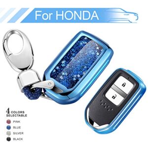 RYE Key Fob Cover with Glitter Liquid Quicksand,Flowing Bling Sparkle Key Fob Case Fit 4/5/6 Buttons Keyless Entry of Honda 2015-Up Civic Accord Fit Pilot CR-V Odyssey - Blue