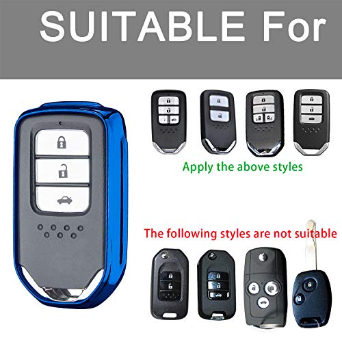 RYE Key Fob Cover with Glitter Liquid Quicksand,Flowing Bling Sparkle Key Fob Case Fit 4/5/6 Buttons Keyless Entry of Honda 2015-Up Civic Accord Fit Pilot CR-V Odyssey - Blue